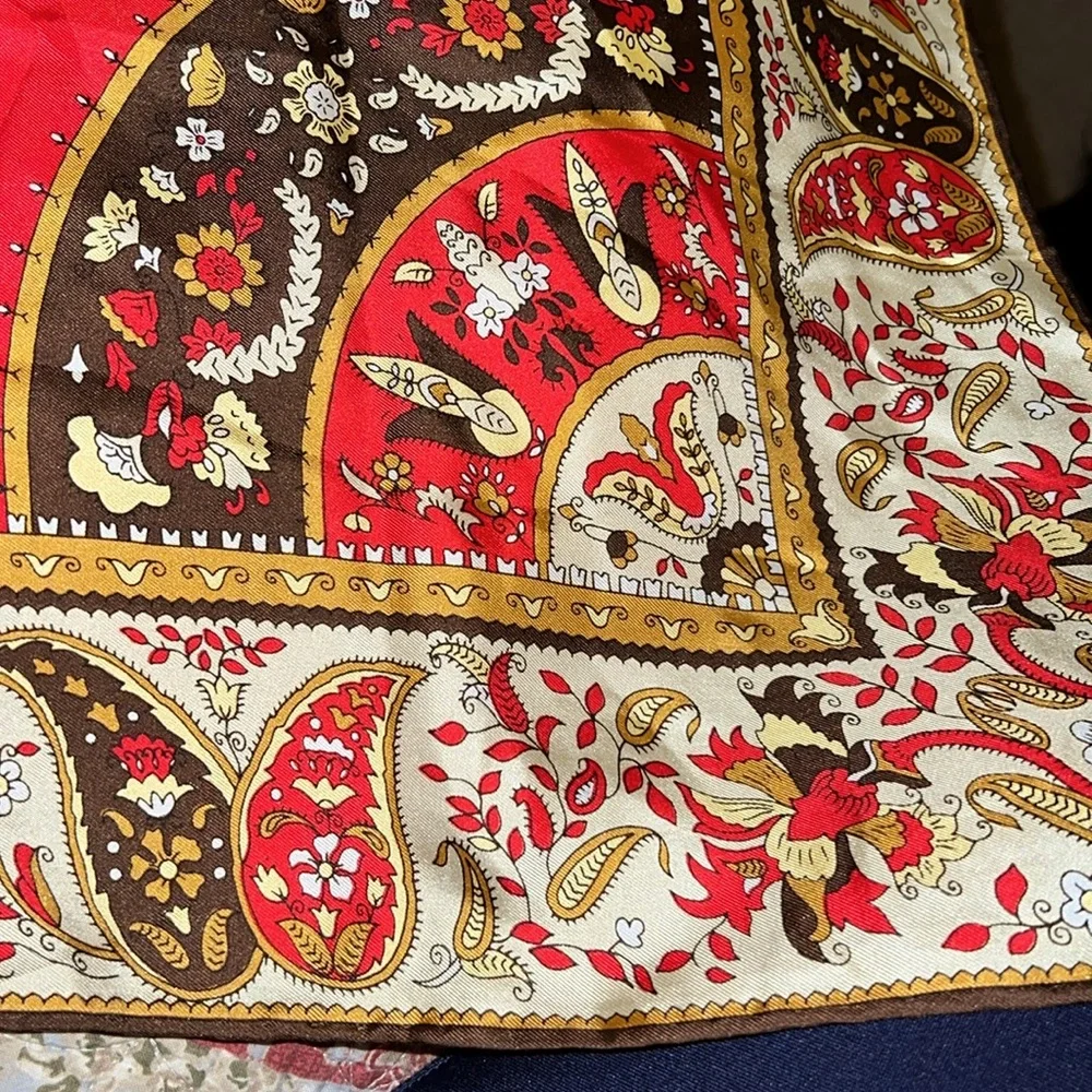 Vintage hand rolled silk scarf 30” square